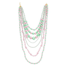 Load image into Gallery viewer, AKA Sorority Pink Green 7 Strand Pearl Necklace