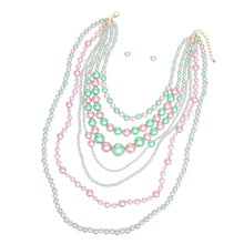 Load image into Gallery viewer, AKA Sorority Pink Green 7 Strand Pearl Necklace