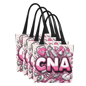 Pink and White CNA Canvas Tote Bags (Set of 4)
