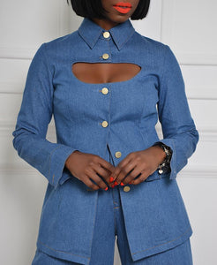 New European Denim  Open Chested Set