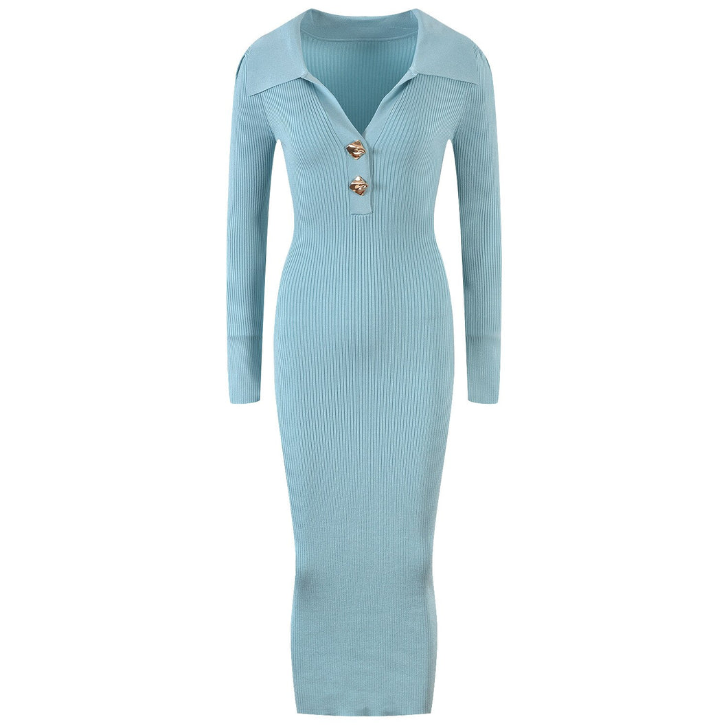 Elegant V-neck Sweater Dress