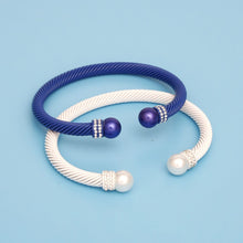 Load image into Gallery viewer, ZPB Sorority 2 Pcs Blue White Cable Bangles
