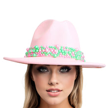Load image into Gallery viewer, AKA Sorority Pink Fedora Pearl Band Hat for Women
