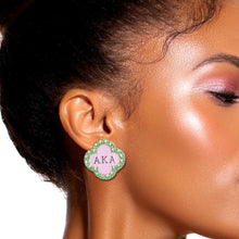 Load image into Gallery viewer, AKA Pink Green Sorority Studs
