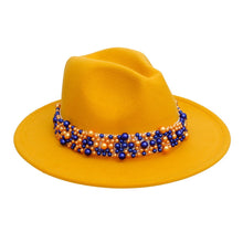 Load image into Gallery viewer, SGR Sorority Yellow Fedora Pearl Band Hat Women
