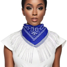 Load image into Gallery viewer, ZPB Blue and White Bandana Bling Fringe Necklace
