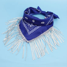 Load image into Gallery viewer, ZPB Blue and White Bandana Bling Fringe Necklace
