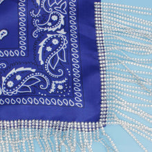Load image into Gallery viewer, ZPB Blue and White Bandana Bling Fringe Necklace
