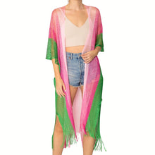 Load image into Gallery viewer, AKA Kimono Lurex Stripe Pink and Green
