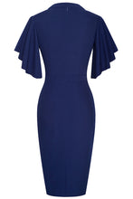 Load image into Gallery viewer, Notched Neck Flutter Sleeve Pencil Dress
