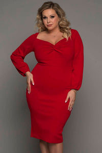 Long Sleeve Front Knot Plus Size Midi Dress