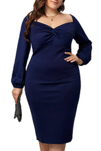 Load image into Gallery viewer, Long Sleeve Front Knot Plus Size Midi Dress
