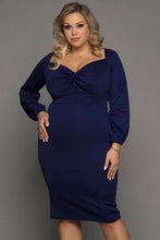 Load image into Gallery viewer, Long Sleeve Front Knot Plus Size Midi Dress
