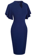 Load image into Gallery viewer, Notched Neck Flutter Sleeve Pencil Dress
