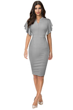 Load image into Gallery viewer, Notched Neck Flutter Sleeve Pencil Dress
