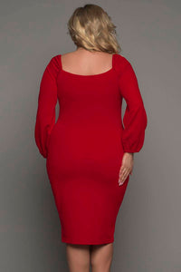 Long Sleeve Front Knot Plus Size Midi Dress