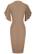 Load image into Gallery viewer, Notched Neck Flutter Sleeve Pencil Dress
