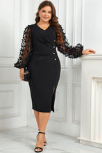 Load image into Gallery viewer, Plus Size Butterfly Applique Balloon Sleeve Slit Dress
