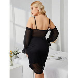 Black Cold-Shoulder Balloon Sleeve Mini Dress