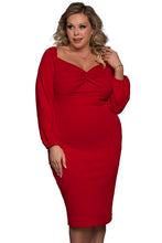 Load image into Gallery viewer, Long Sleeve Front Knot Plus Size Midi Dress
