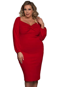 Long Sleeve Front Knot Plus Size Midi Dress