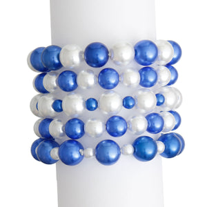 Blue White Pearl Bracelets 5 Pcs