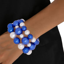 Load image into Gallery viewer, Blue and White Pearl 3 Pcs Bracelets
