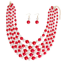 Load image into Gallery viewer, Red and White Pearl 5 Strand Set
