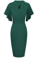 Load image into Gallery viewer, Notched Neck Flutter Sleeve Pencil Dress
