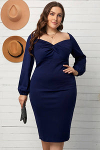 Long Sleeve Front Knot Plus Size Midi Dress