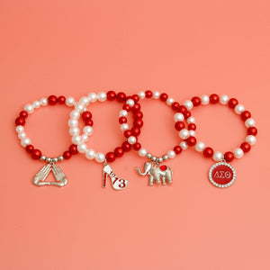 Sorority Inspired Red White Pearl Bracelets