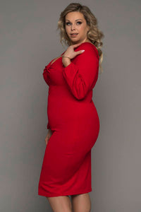 Long Sleeve Front Knot Plus Size Midi Dress