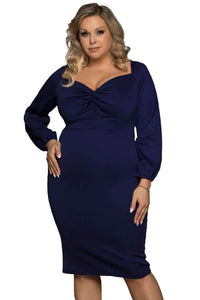 Long Sleeve Front Knot Plus Size Midi Dress