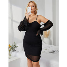 Load image into Gallery viewer, Black Cold-Shoulder Balloon Sleeve Mini Dress
