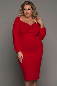 Long Sleeve Front Knot Plus Size Midi Dress