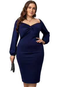 Long Sleeve Front Knot Plus Size Midi Dress