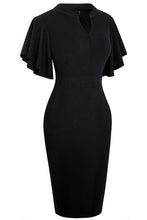 Load image into Gallery viewer, Notched Neck Flutter Sleeve Pencil Dress
