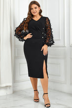 Load image into Gallery viewer, Plus Size Butterfly Applique Balloon Sleeve Slit Dress
