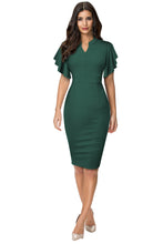 Load image into Gallery viewer, Notched Neck Flutter Sleeve Pencil Dress
