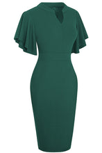 Load image into Gallery viewer, Notched Neck Flutter Sleeve Pencil Dress
