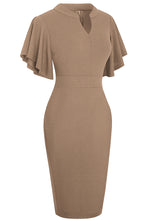 Load image into Gallery viewer, Notched Neck Flutter Sleeve Pencil Dress
