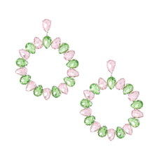 Load image into Gallery viewer, Pink Green Glass Drop Hoop Earrings
