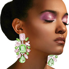 Load image into Gallery viewer, Pink Green Glass Crystal Clip Ons
