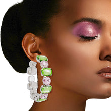 Load image into Gallery viewer, Pink Green Glass Crystal Hoops
