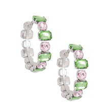 Load image into Gallery viewer, Pink Green Glass Crystal Hoops
