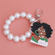 Load image into Gallery viewer, Pink Green Woman Pearl Keychain
