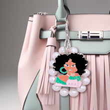 Load image into Gallery viewer, Pink Green Woman Pearl Keychain
