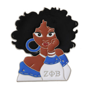 Blue White Curly Hair Woman Pin