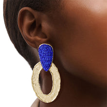 Load image into Gallery viewer, Blue Gold Oval Drop Earrings
