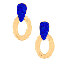 Load image into Gallery viewer, Blue Gold Oval Drop Earrings
